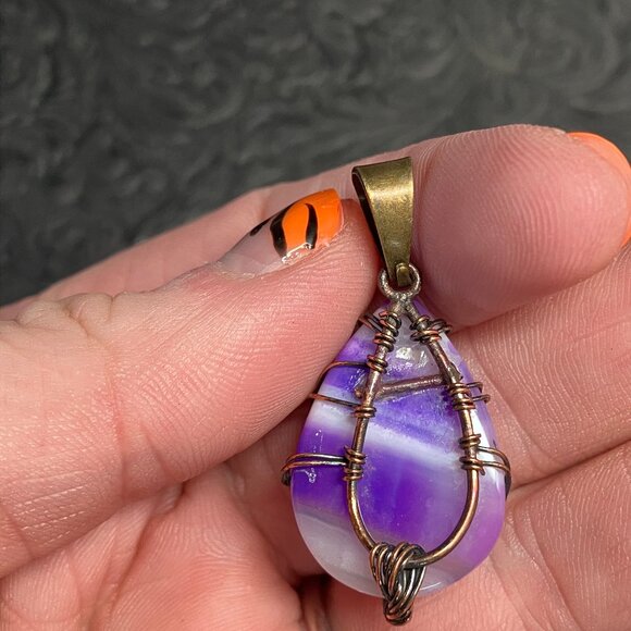 Purple Agate Wire Wrapped Tree of Life Pendant Stone Crystal Jewelry - Picture 5 of 6